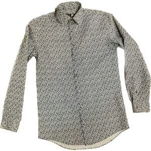 J Ferrar Shirt Stretch Mens S 14-14.5 Floral Cotton Poly Long Sleeve Barrel Cuff